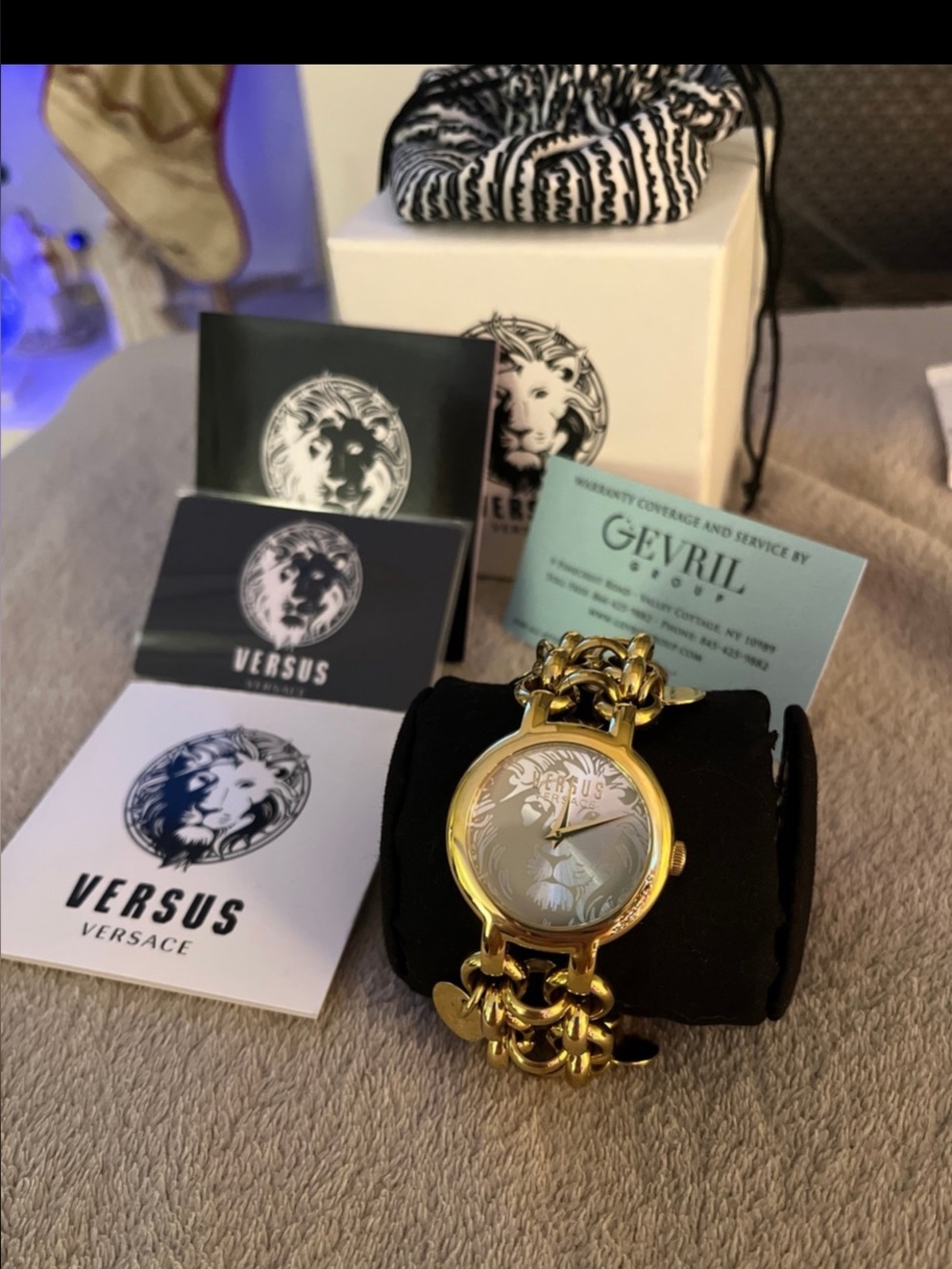 Versace Gold Lion Medallion Chain-Link Bracelet Watch